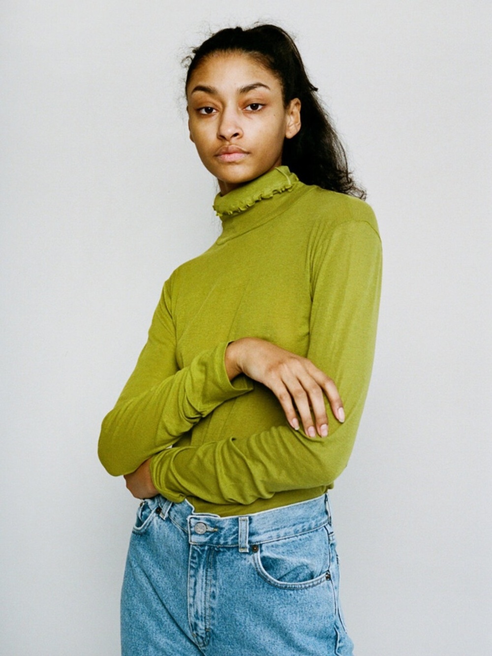Baserange Puig Turtleneck Olive Chartreuse Green Long Sleeve Top Size S